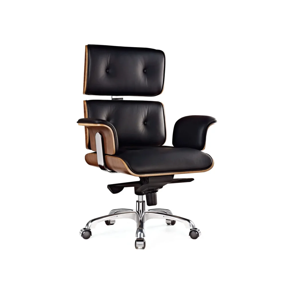 Walnut Office Chair - Mid Back - PU leather